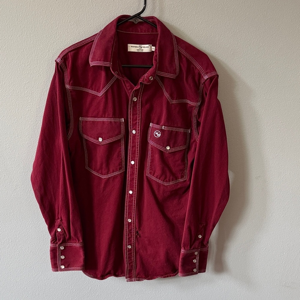 Men's Red Long-Sleeve Snap-Closure Welding Shirt